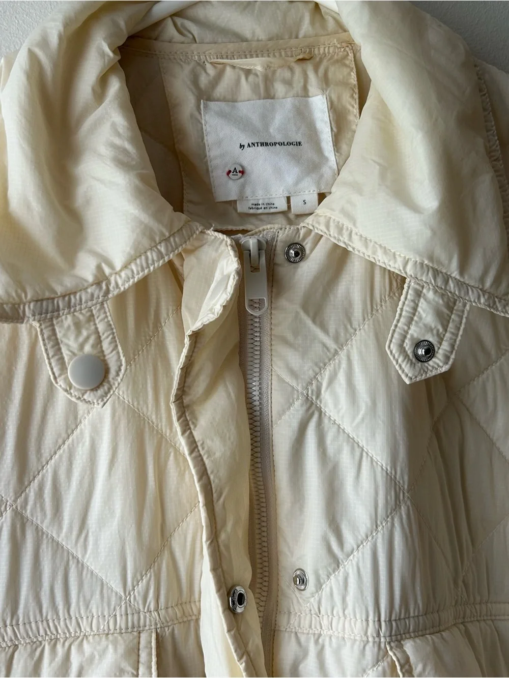 By Anthropologie Lightweight Quilted Shacket Jacket Cream S_7